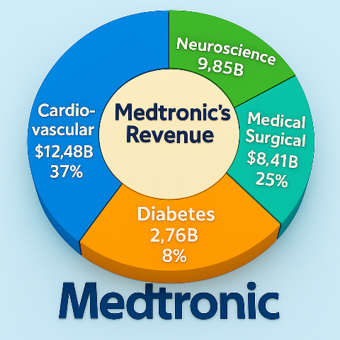 Medtronic’s annual revenue by business segment (in billions of dollars)